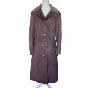 Chaus Brown Chamchilla Suede Trench Coat - Luxurious Sheepskin Outerwear Size 10